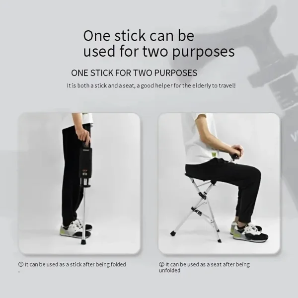 2 in 1 Walking Cane with Foldable Seat