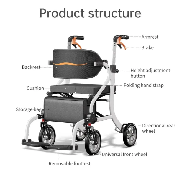 3 in 1 Folding Walker Wheelchair