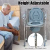 Foldable Medical Commode Chair with Wheels Height Adjustable