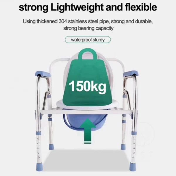 Foldable Medical Commode Chair with Wheels Height Adjustable