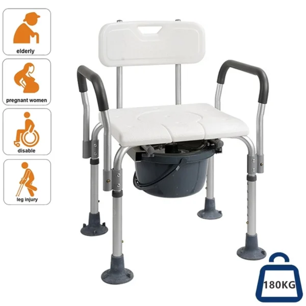 Height Adjustable Folding Bedside Commode & Shower Chair